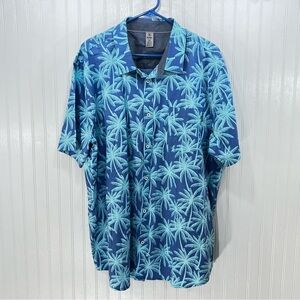 Hurley Men’s XXL Tropical Palm Tree Short Sleeve Button Down Shirt Blue Stretch